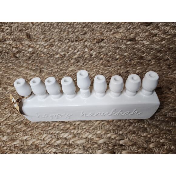 Mud Pie Happy Hanukkah White Ceramic Menorah Jewish Candle Holder Christmas - Picture 2 of 10